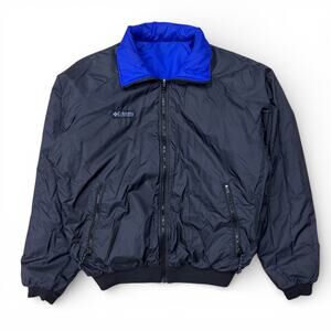 Vintage 90s Columbia Reversible Insulated Bomber Jacket Zip Jacket Blue Black L
